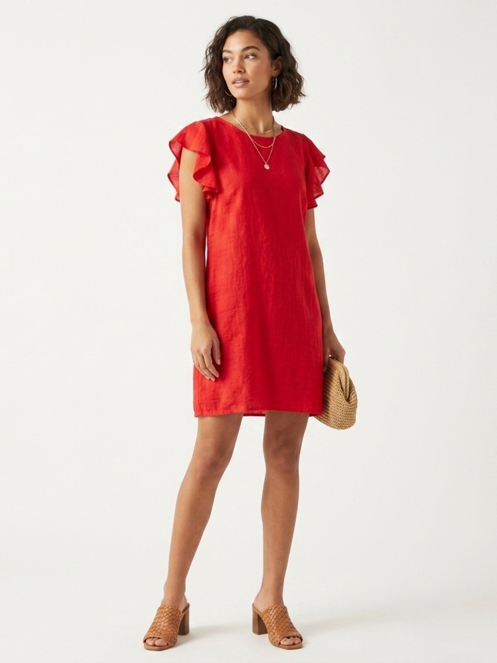 Lungo L'Arno Made In Italy Red Linen Ruffle Dress L